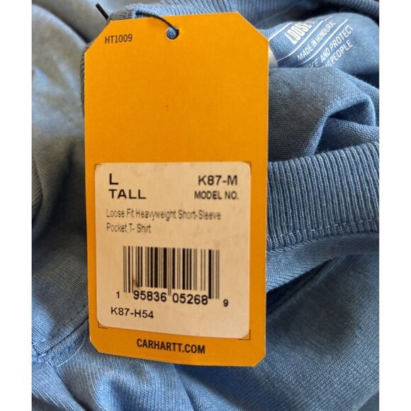 Men's Carhartt Pocket Tee Shirt Large Tall Blue Loose Fit K87-M Active Work NWT - Picture 5 of 10